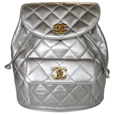 chanel silver backpack